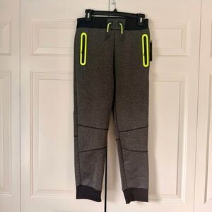 Steve’s Jeans Boys 10/12 Gray Moto Joggers Neon Zip Pockets NWT